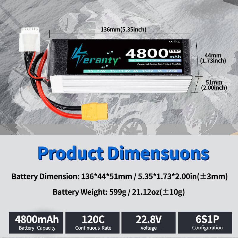 TERANTY 6S 4800mAh Lipo Batter - Drone Battery Connector 评论和价格